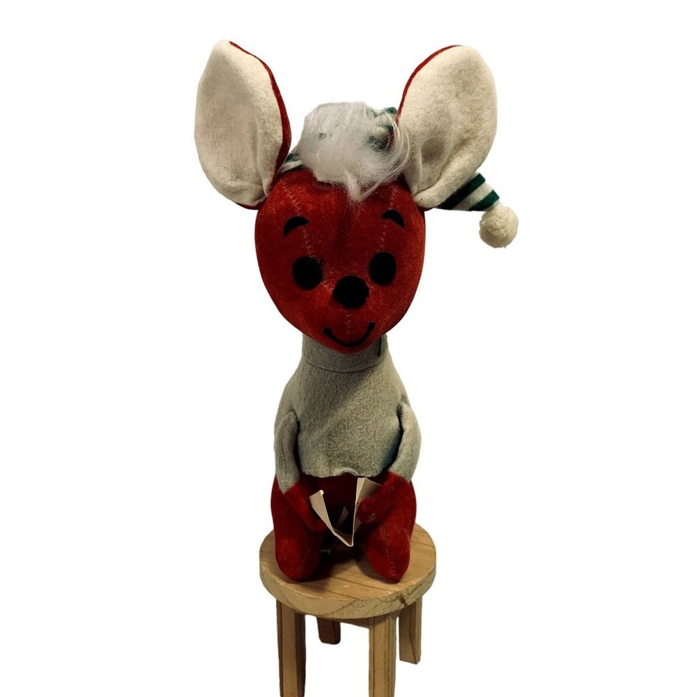 Vintage Dakin Dream Pets Stiff Plush Christmas Carol Red Mouse